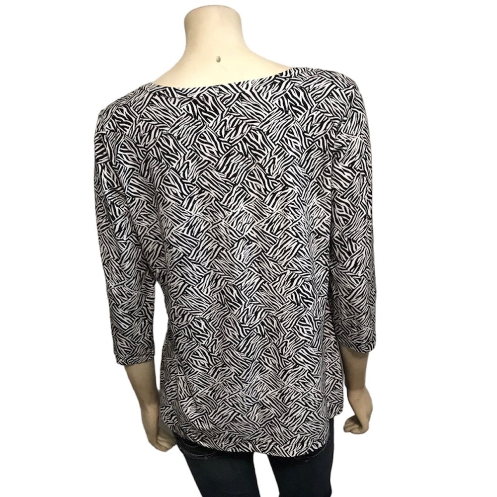 Dana Buchman Signature Top Blouse Sz Large 3/4 Sleeve Stretch Black Off White - Picture 4 of 6